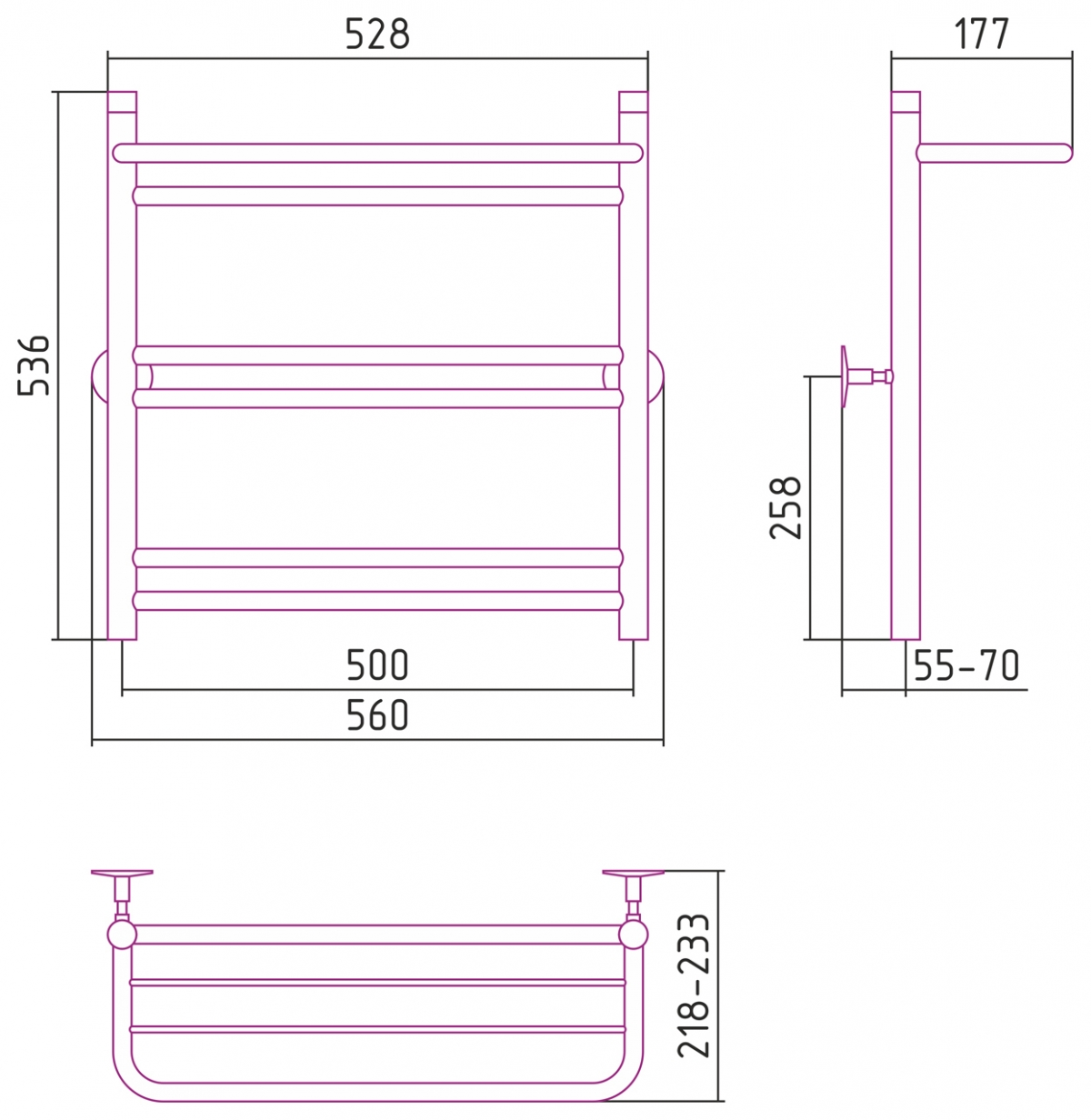 Полотенцесушитель водяной Стилье Универсал-56 600x500